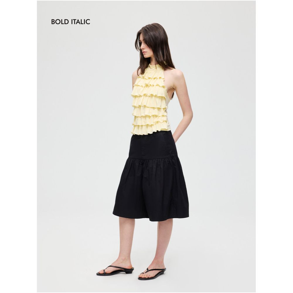 BOLD ITALIC Cake Style Halter Neck Backless Tank Top for Women Sleeveless Lace Up image 1