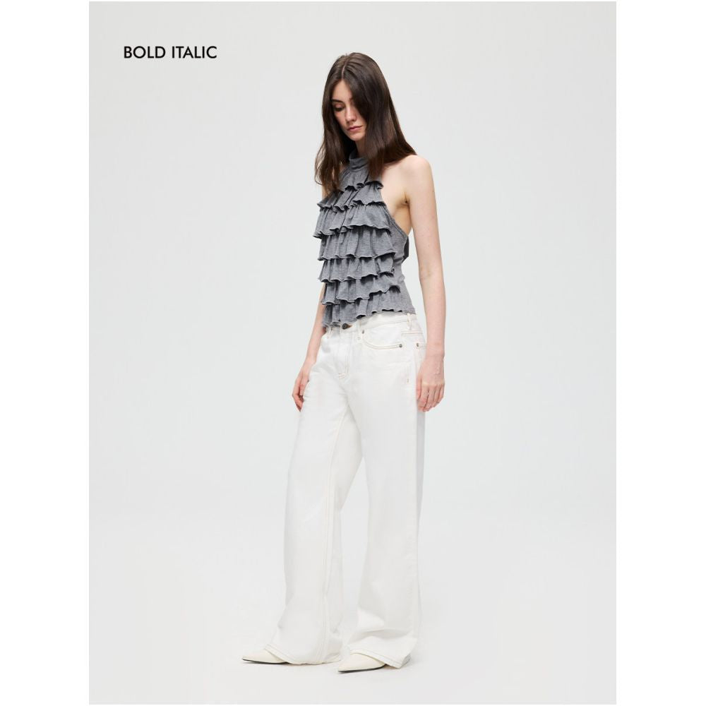 BOLD ITALIC Cake Style Halter Neck Backless Tank Top for Women Sleeveless Lace Up image 2