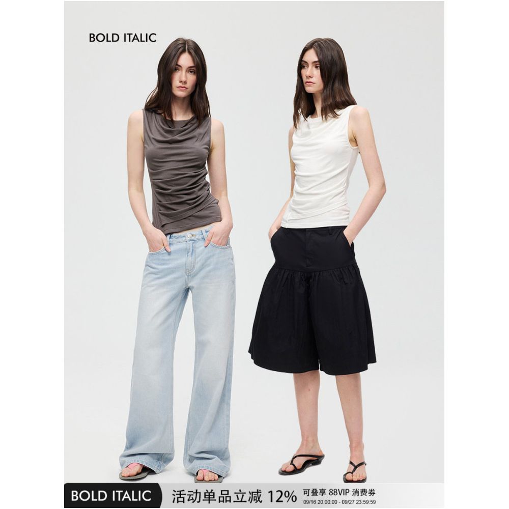 BOLD ITALIC Lyocell Off the shoulder Sleeveless Tank Top for Women Summer Style Two Piece Fit Slim Fit T Shirt image 0