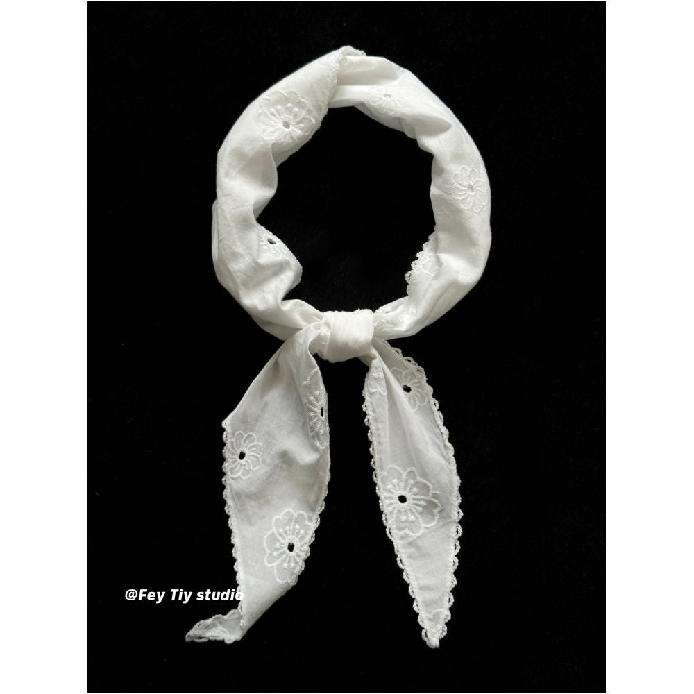 feytiy Burata Floral French Cotton Linen Triangle Scarf for Women Spring Summer Silk Scarf Headscarf Decorative Versatile Scarf image 4