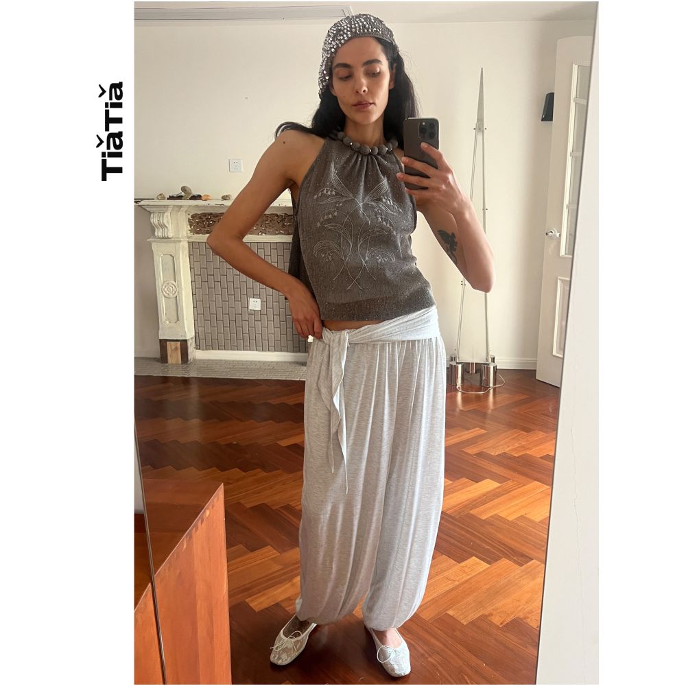TiaTia s Spring Summer 2026 New Arrival Lily of the Valley Embroidery Cool and Sparkling Coffee Knit Stretch Vest image 1