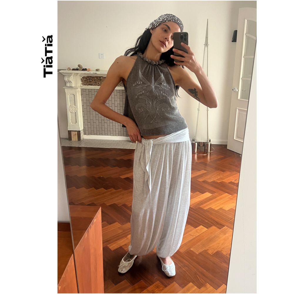 TiaTia s Spring Summer 2026 New Arrival Lily of the Valley Embroidery Cool and Sparkling Coffee Knit Stretch Vest image 2