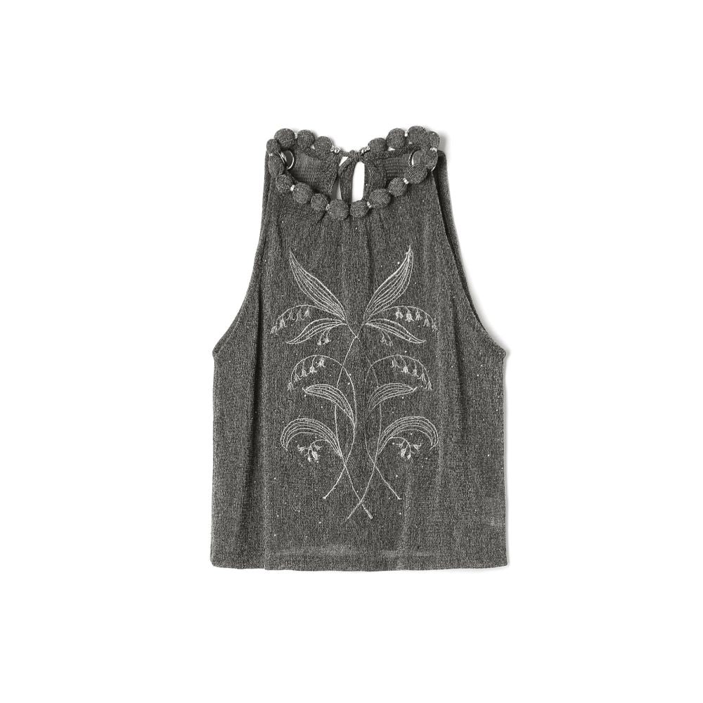 TiaTia s Spring Summer 2026 New Arrival Lily of the Valley Embroidery Cool and Sparkling Coffee Knit Stretch Vest image 4