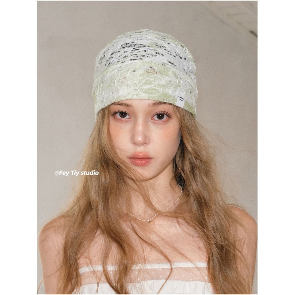 ASAYA7717 – Cloud Lace Layered Beanie ☁️🤍