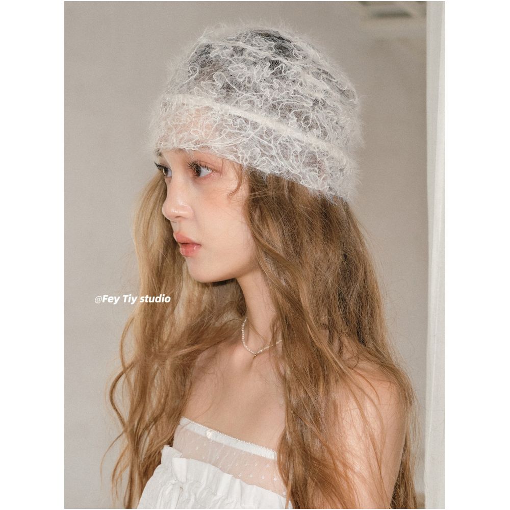 ASAYA7717 – Cloud Lace Layered Beanie ☁️🤍