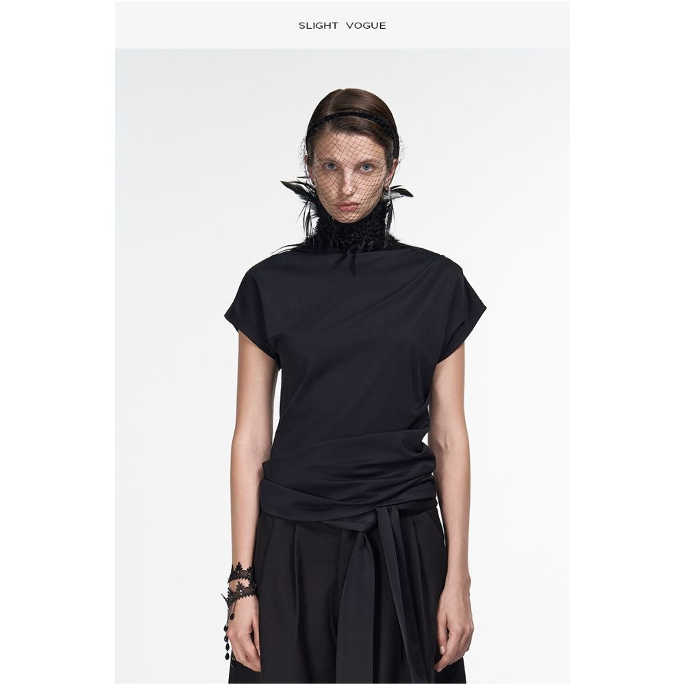 ASAYA7718 – Sculpted Drape Cap-Sleeve Top 🖤✨