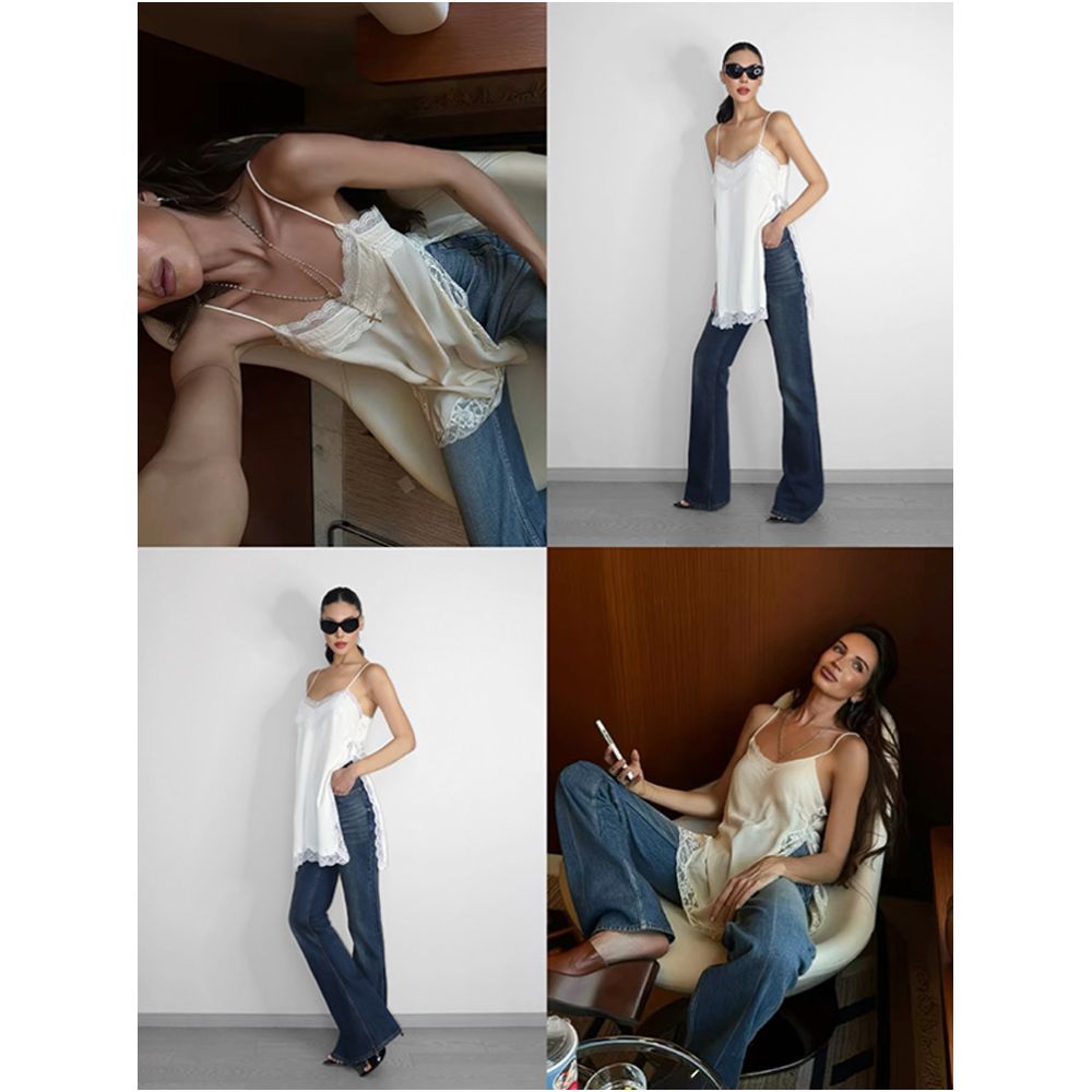 VanessaLab s casual summer satin lace trimmed camisole top is versatile and can be worn as an inner or outer layer image 4