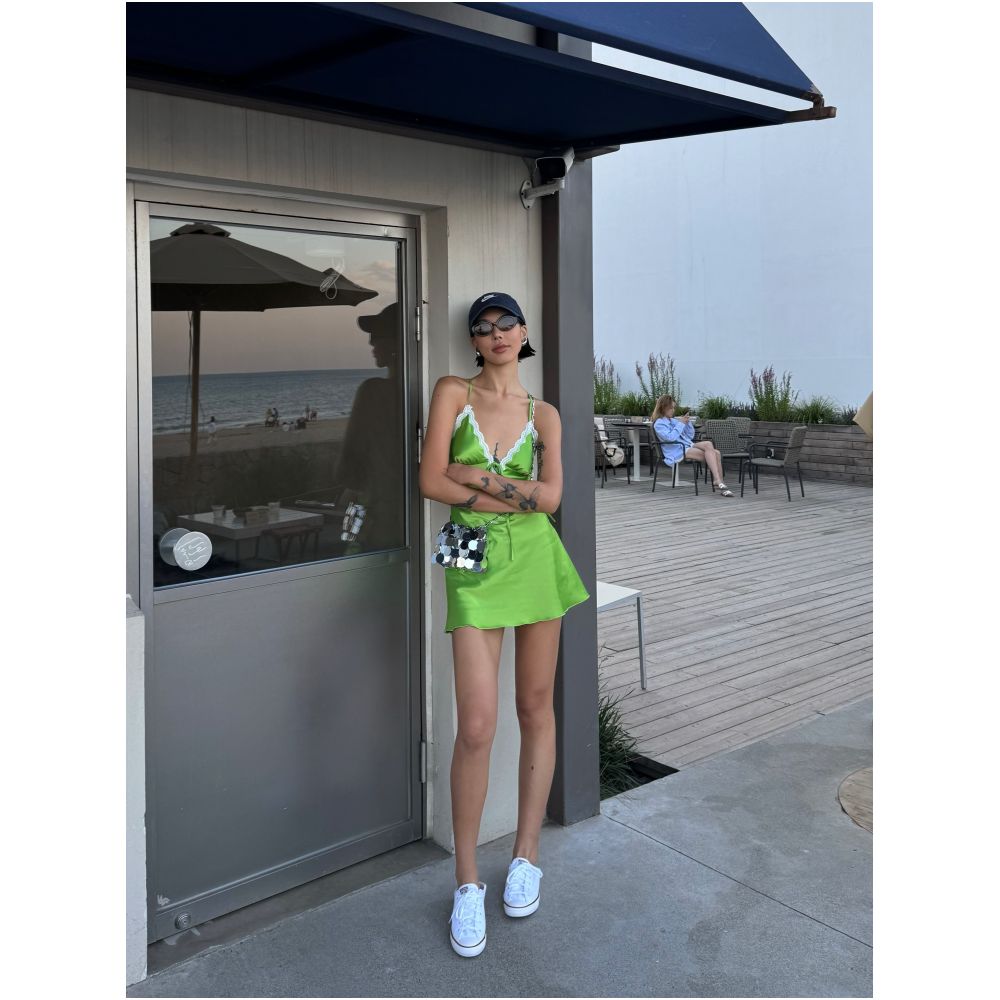 ASAYA7721 – Lime Lace Sunset Mini Dress 🍋‍🟩✨