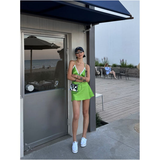 ASAYA7721 – Lime Lace Sunset Mini Dress 🍋‍🟩✨