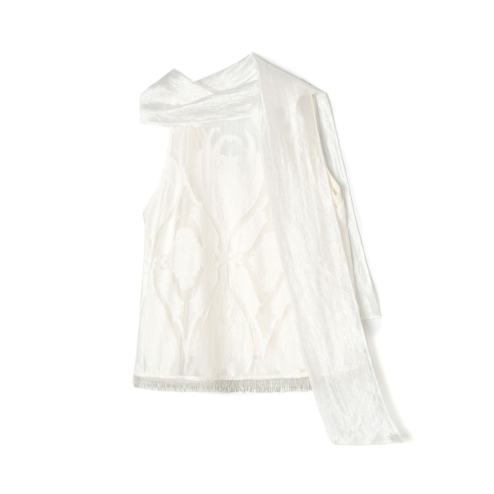 ASAYA7728 – Ivory Sculpted Scarf Top 🤍✨
