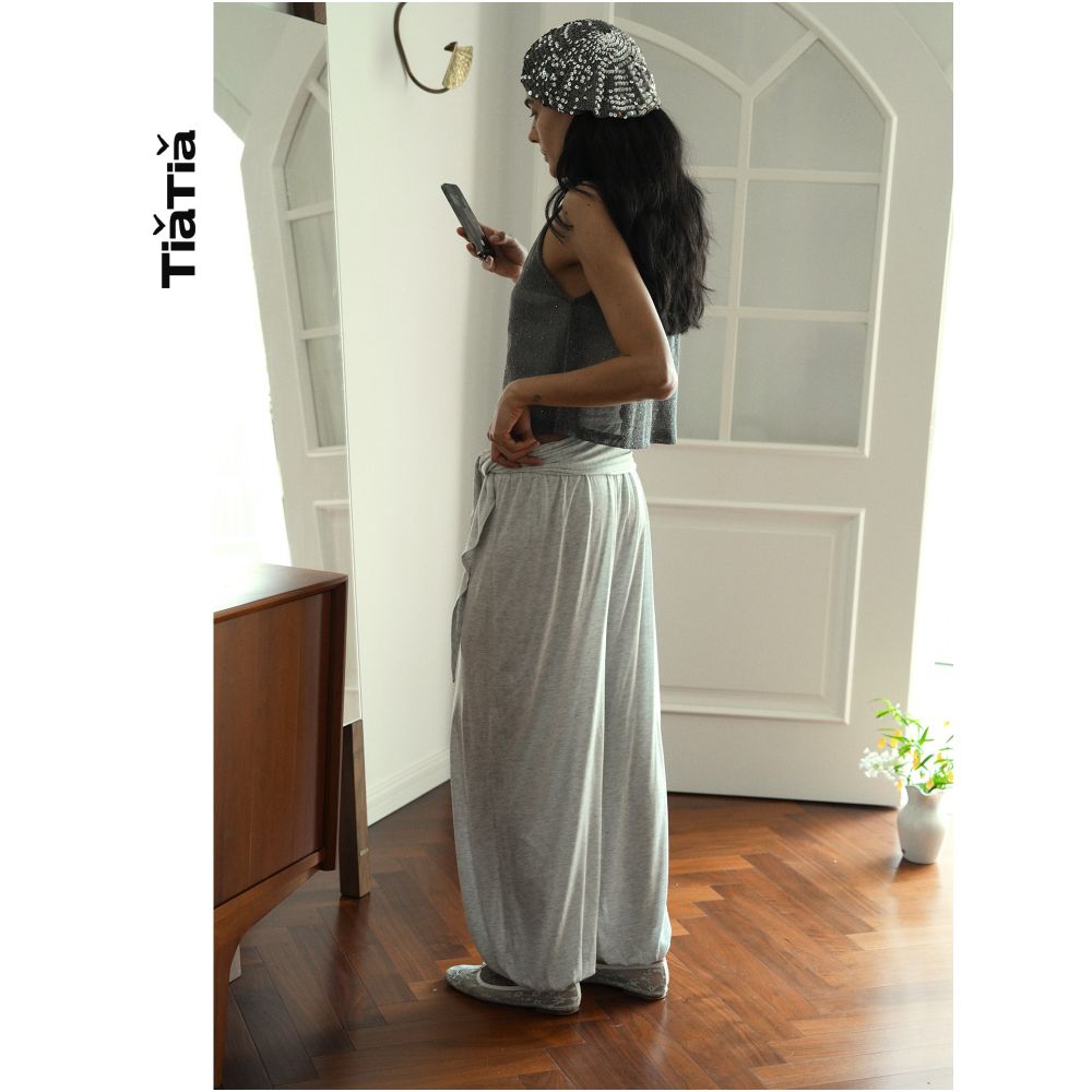 TiaTia 2026 Spring Summer New Arrival Airy Relaxed Gray Navy Blue Stretch Lantern Pants image 2