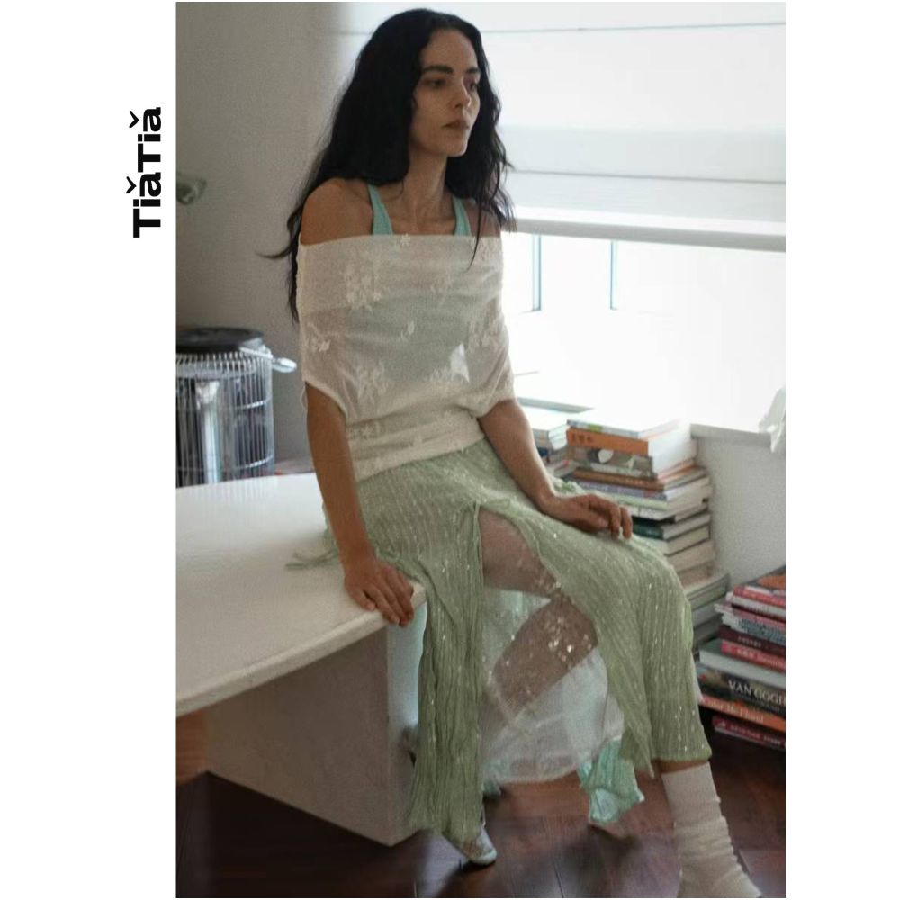 TiaTia s Spring Summer 2026 New Arrival Mint Sparkling Slit Skirt image 0
