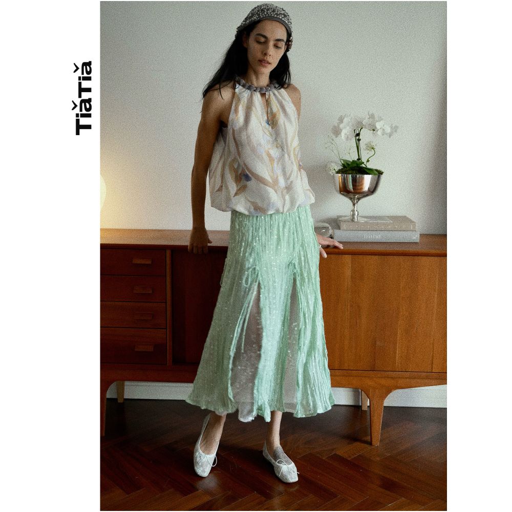 TiaTia s Spring Summer 2026 New Arrival Mint Sparkling Slit Skirt image 1
