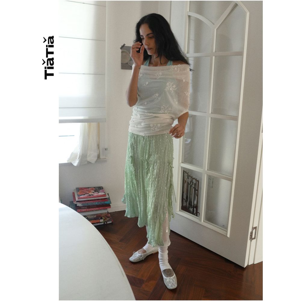 TiaTia s Spring Summer 2026 New Arrival Mint Sparkling Slit Skirt image 2