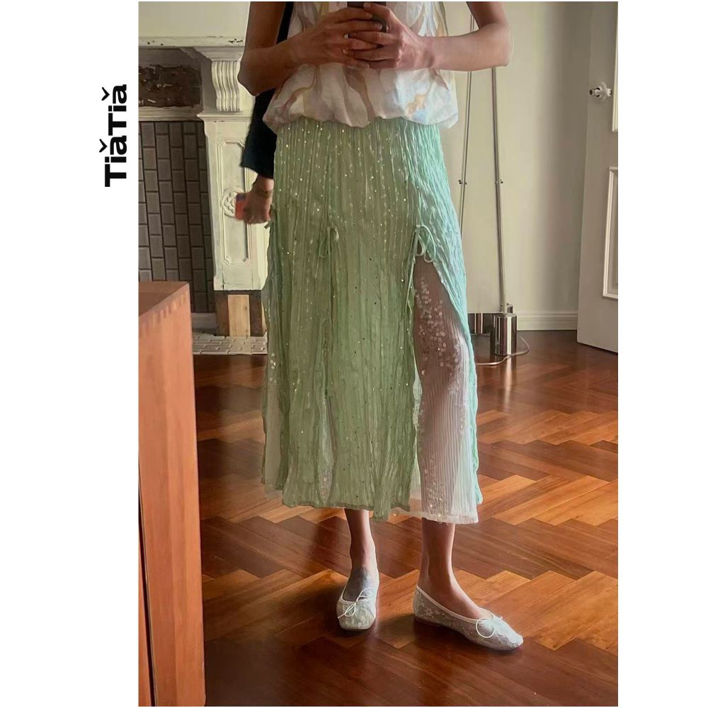 TiaTia s Spring Summer 2026 New Arrival Mint Sparkling Slit Skirt image 3