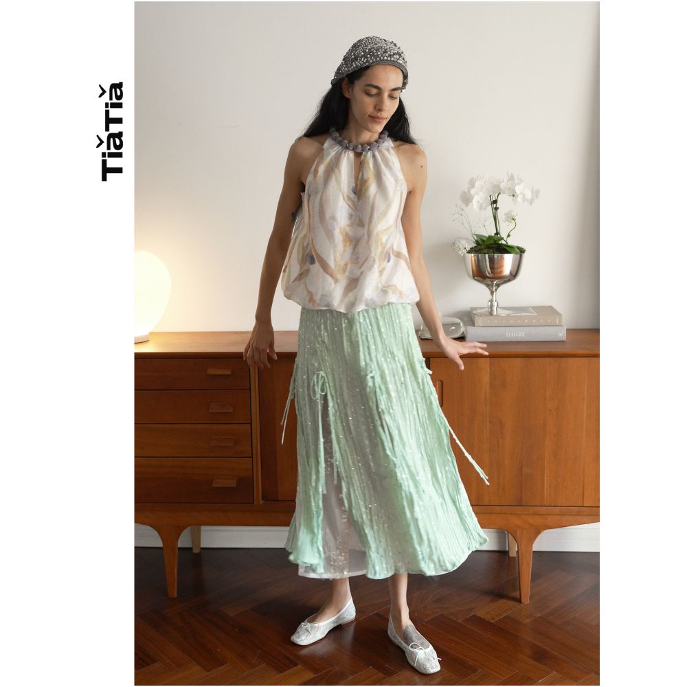 TiaTia s Spring Summer 2026 New Arrivals Purple Bellflower Velvet Necklace Embellished Vest Top image 0