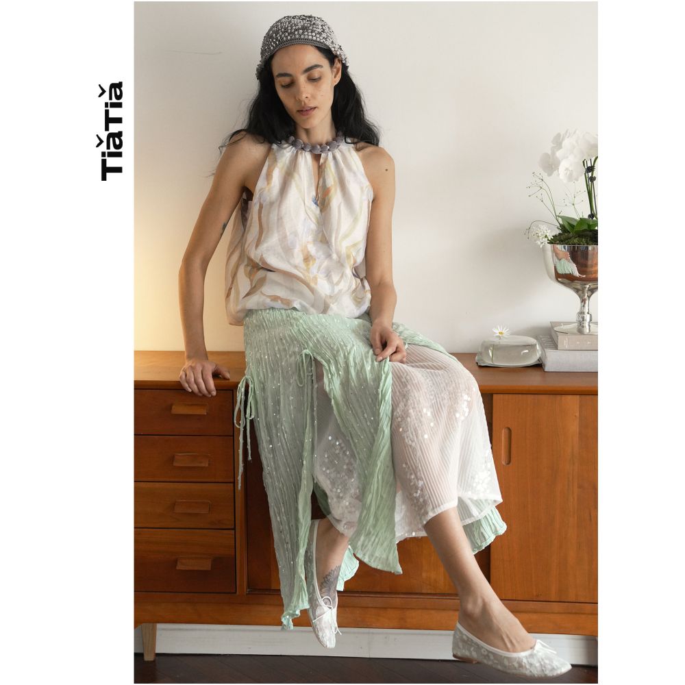 TiaTia s Spring Summer 2026 New Arrivals Purple Bellflower Velvet Necklace Embellished Vest Top image 1
