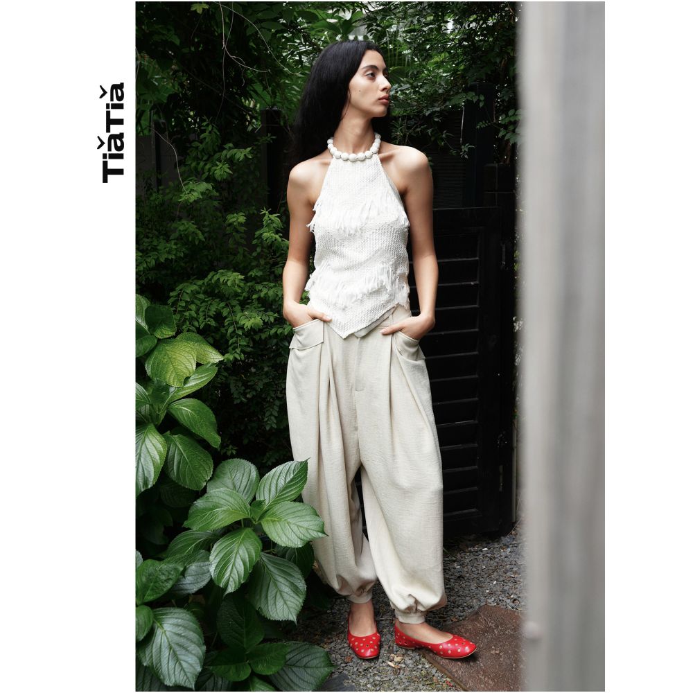 TiaTia s New Summer Arrival Heavy duty Tassel Textured Ball Necklace Decoration Two Piece Halter Vest Set Anti exposure image 2
