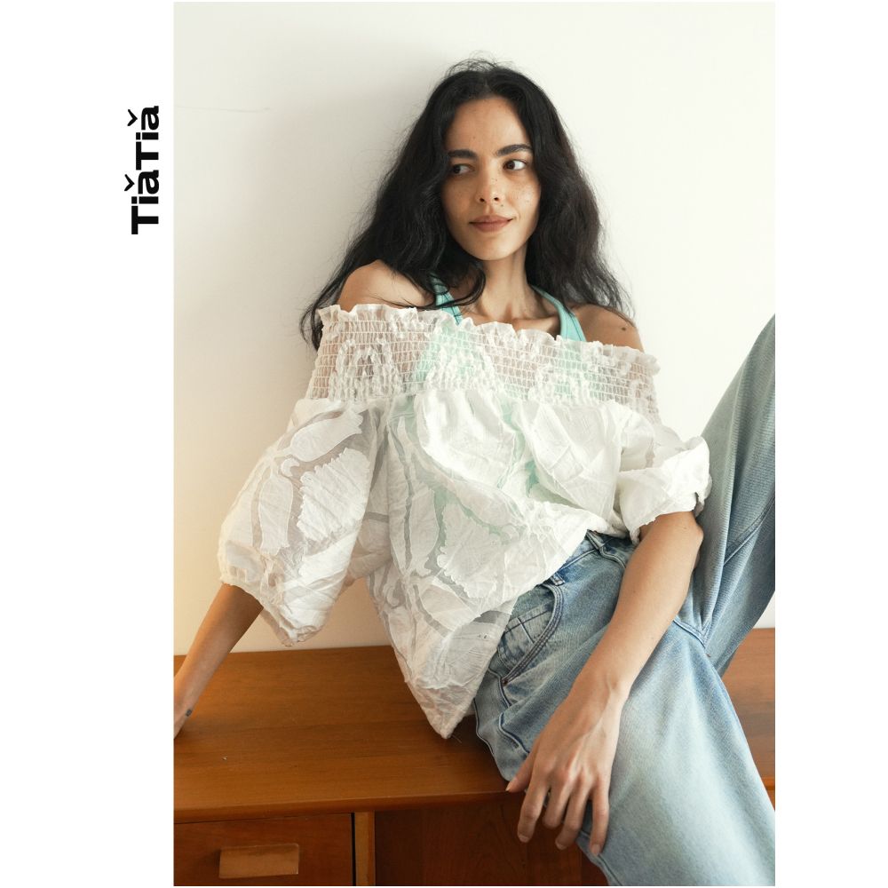 TiaTia 2026 Spring Summer New Arrival Mint Vest Hollow Out Elastic Drop Shoulder Two Piece Set image 0