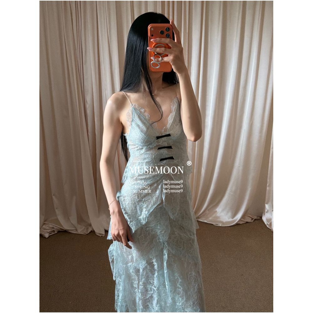 ASAYA7737 – Moonlight Lace Ruffle Dress 🤍🎀