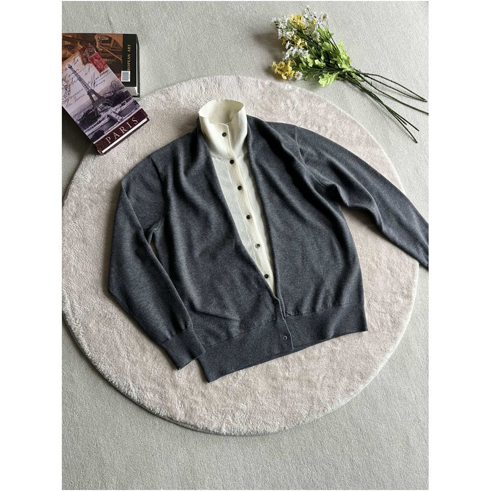 ASAYA7738 – Layered Collar Knit Cardigan 🤎🖤 เ