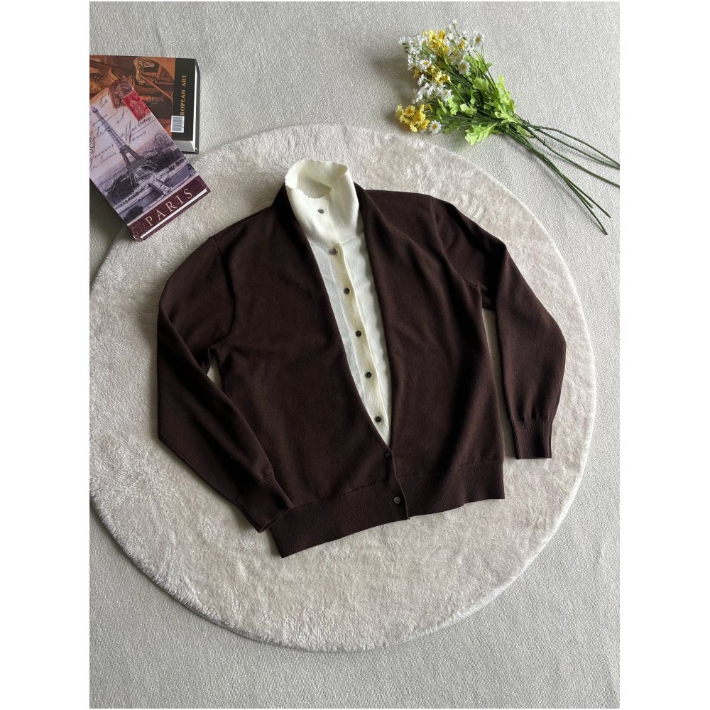 ASAYA7738 – Layered Collar Knit Cardigan 🤎🖤 เ