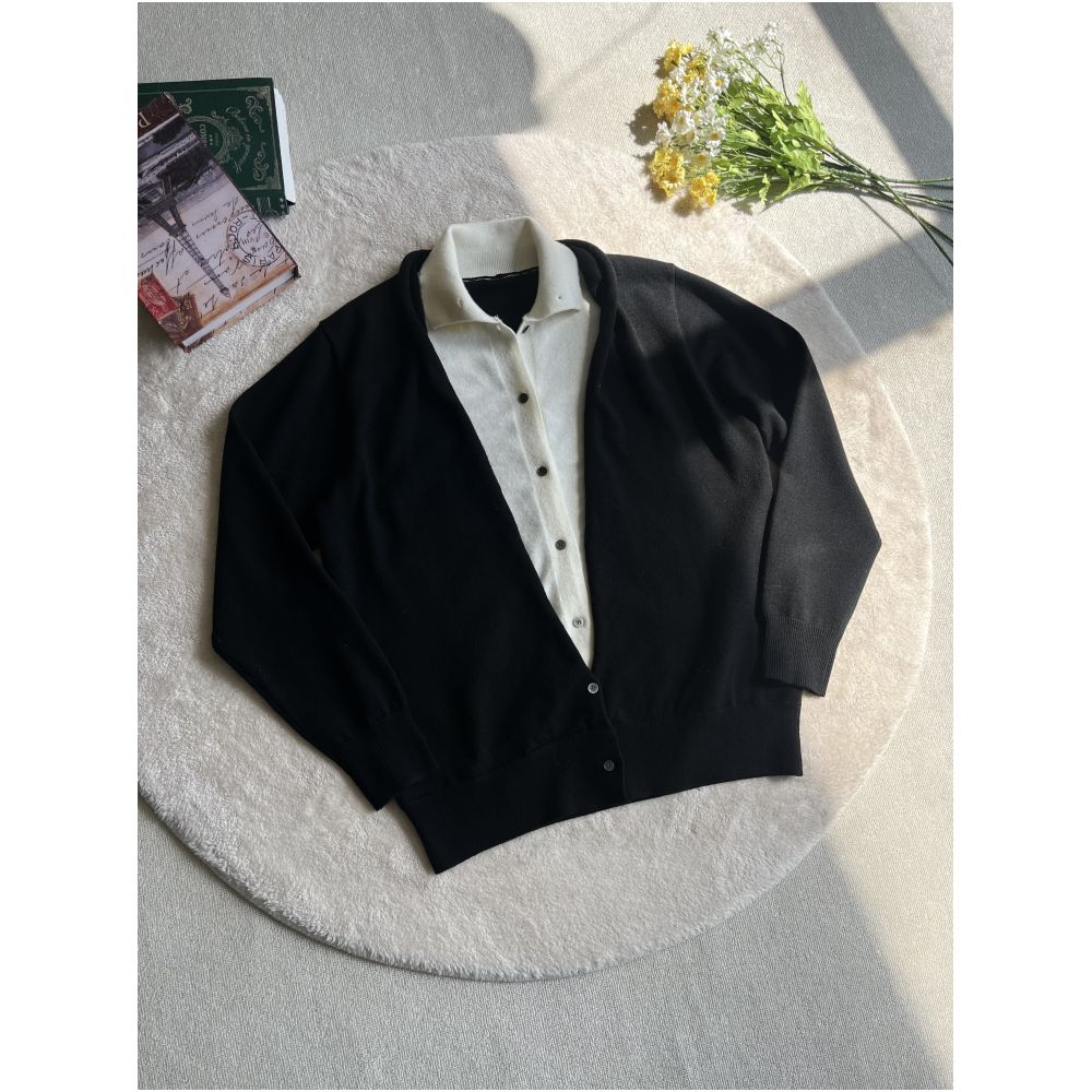 ASAYA7738 – Layered Collar Knit Cardigan 🤎🖤 เ