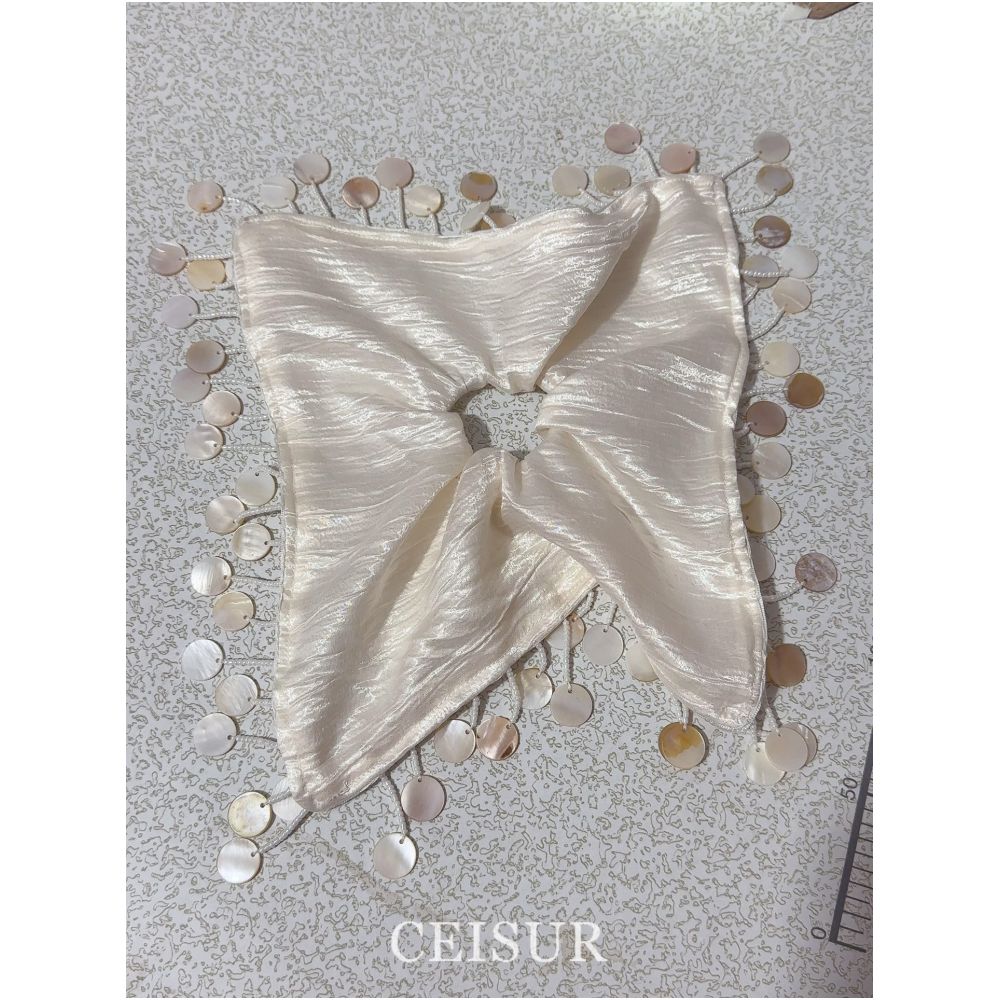 Custom made A sophisticated minimalist square hair tie made of natural seashell pearl silk with a unique high end feel image 0
