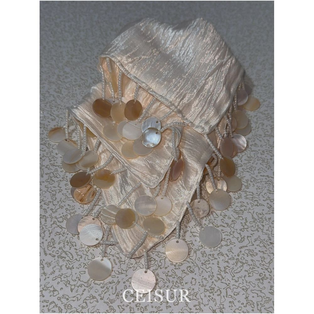 Custom made A sophisticated minimalist square hair tie made of natural seashell pearl silk with a unique high end feel image 1