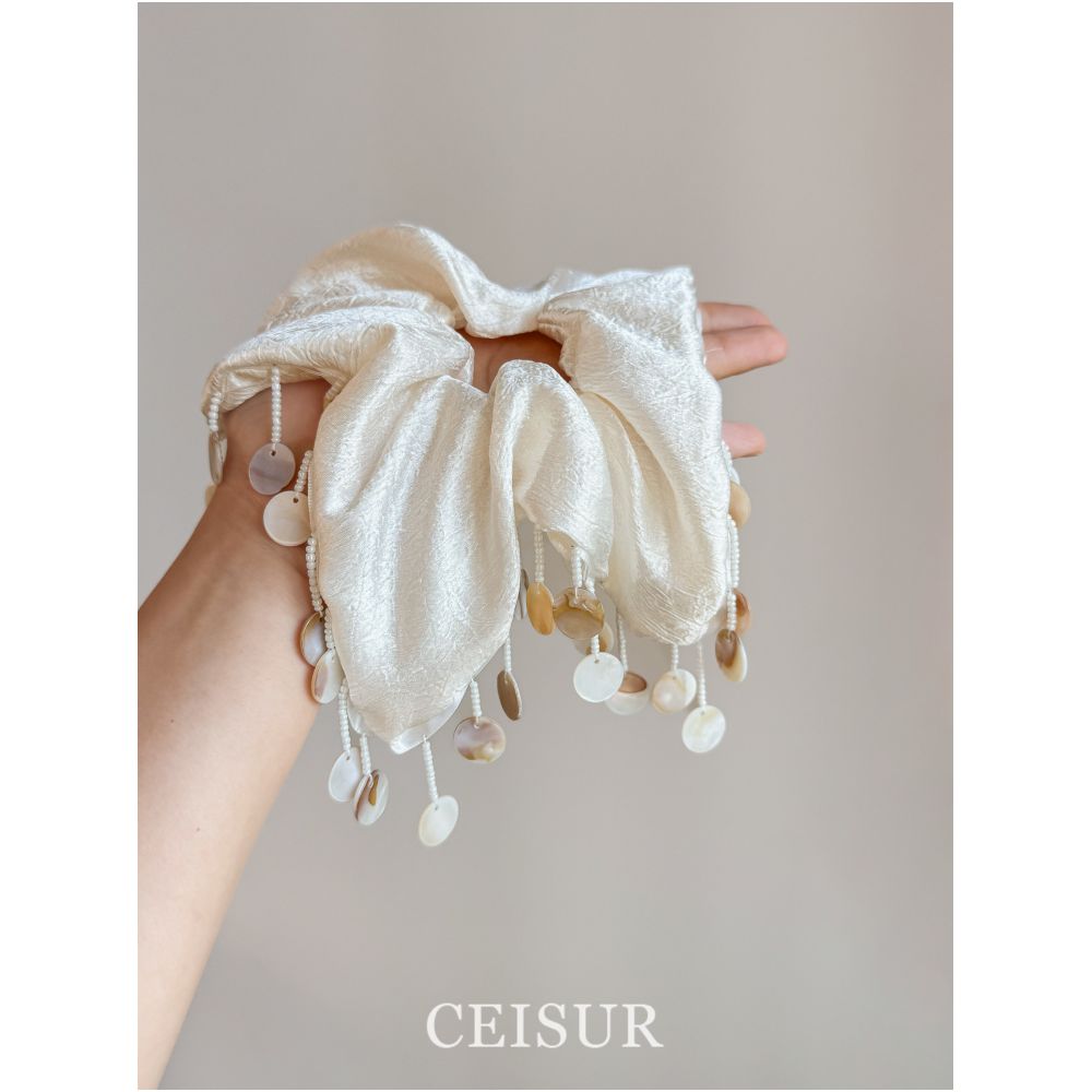 Custom made A sophisticated minimalist square hair tie made of natural seashell pearl silk with a unique high end feel image 3