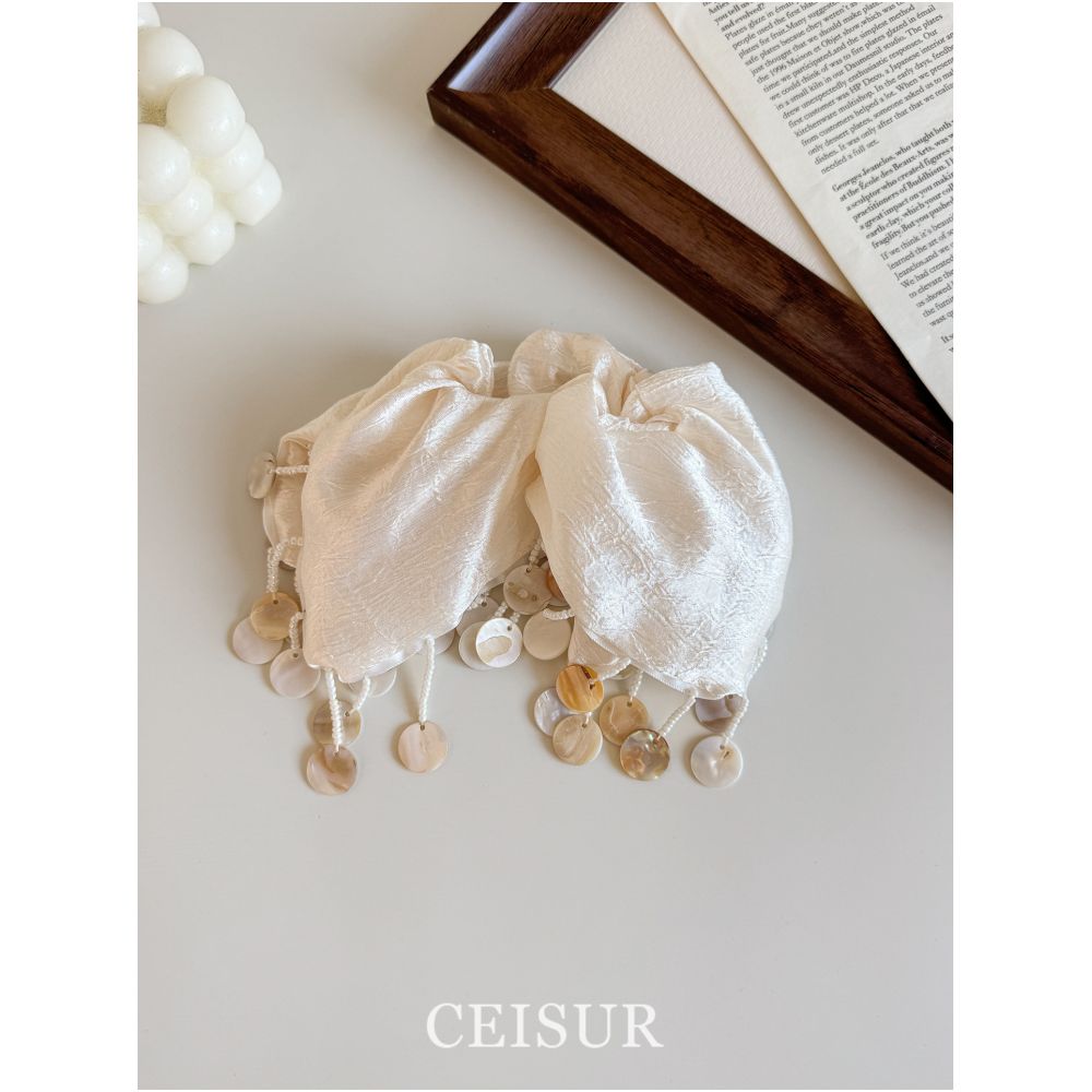 Custom made A sophisticated minimalist square hair tie made of natural seashell pearl silk with a unique high end feel image 4
