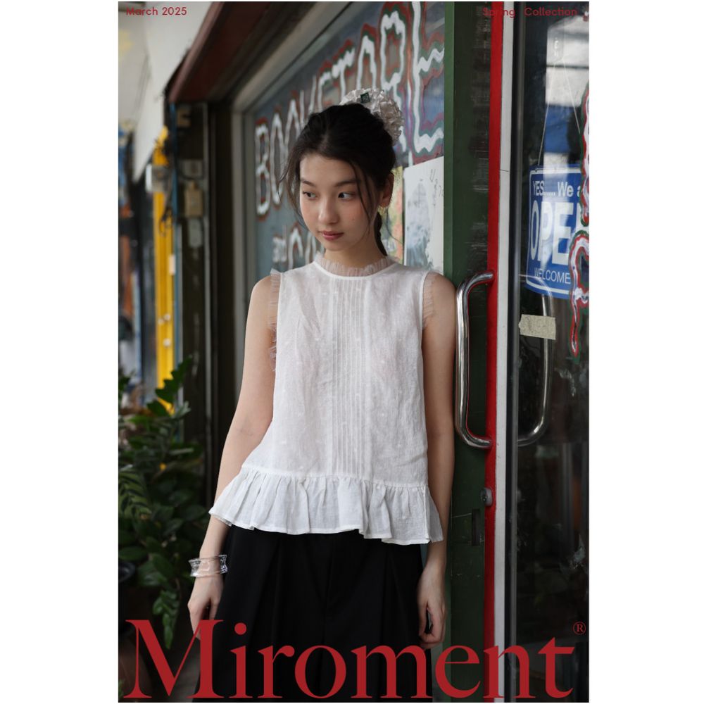 Popular Miroment Fairy Wings Subtle Polka Dot Linen Cotton Top in Cool Black Cool White image 0