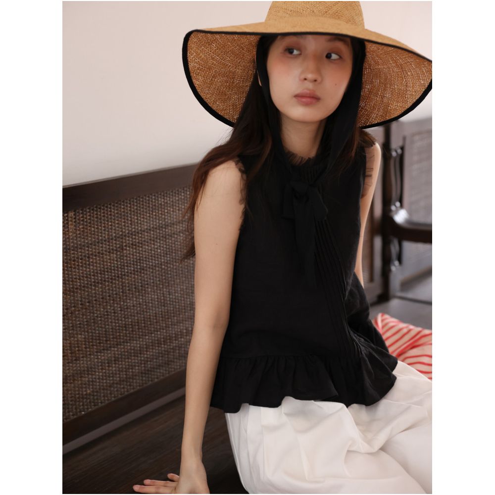 Popular Miroment Fairy Wings Subtle Polka Dot Linen Cotton Top in Cool Black Cool White image 2