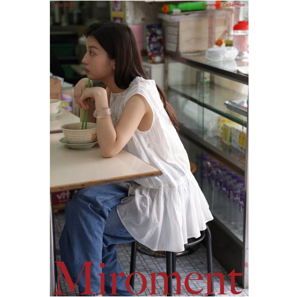 Miroment delicate embroidered lightweight blouse stand collar sleeveless multiple images available in black and white image 2