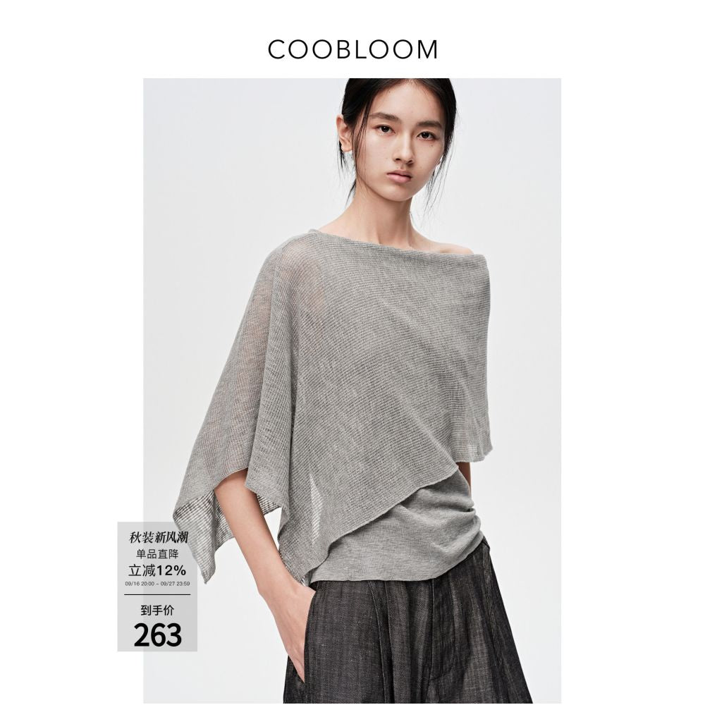 COOBLOOM Intelligent Aesthetics High End Asymmetrical French Knit Sweater Thin and Elegant Summer Top for Women image 0