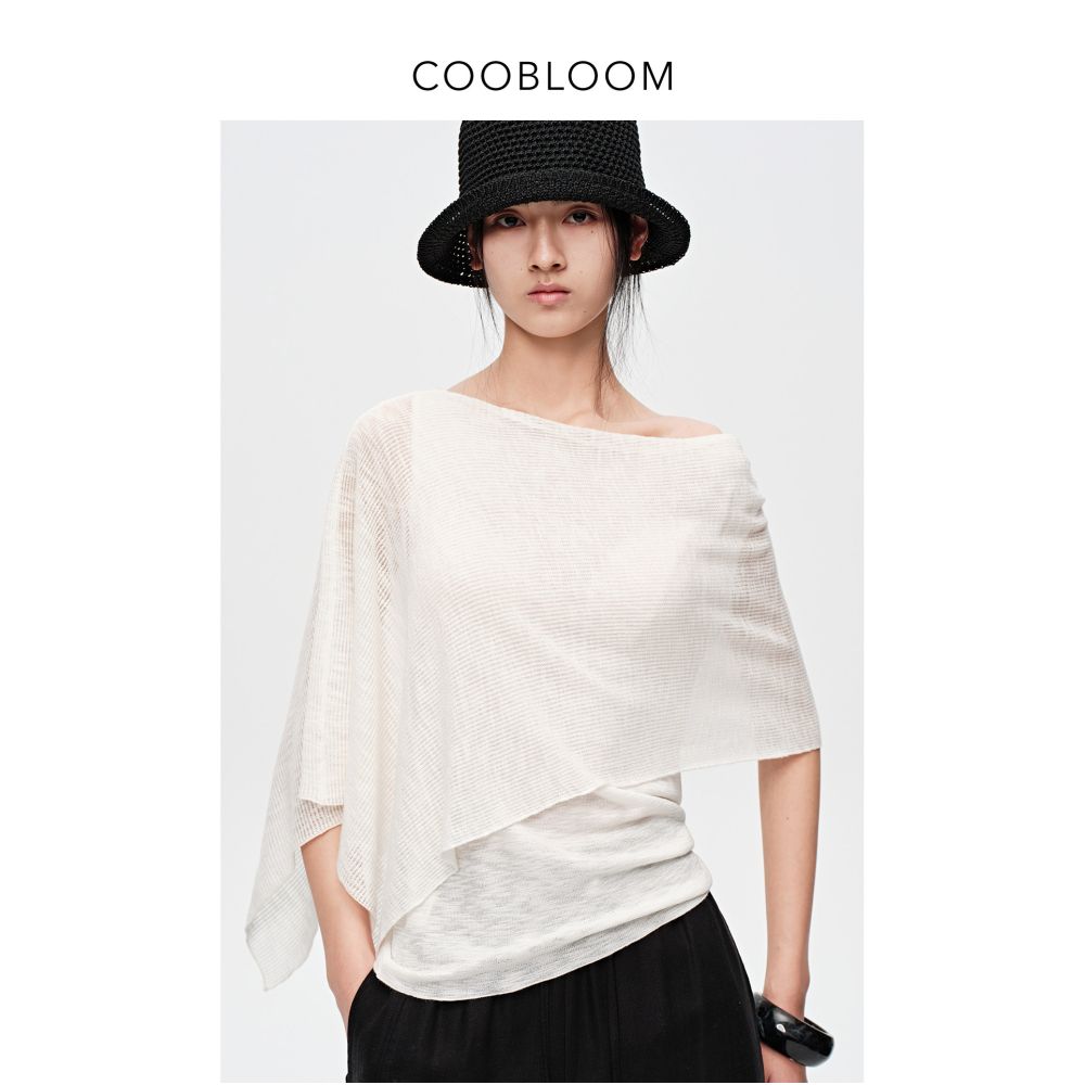 COOBLOOM Intelligent Aesthetics High End Asymmetrical French Knit Sweater Thin and Elegant Summer Top for Women image 2