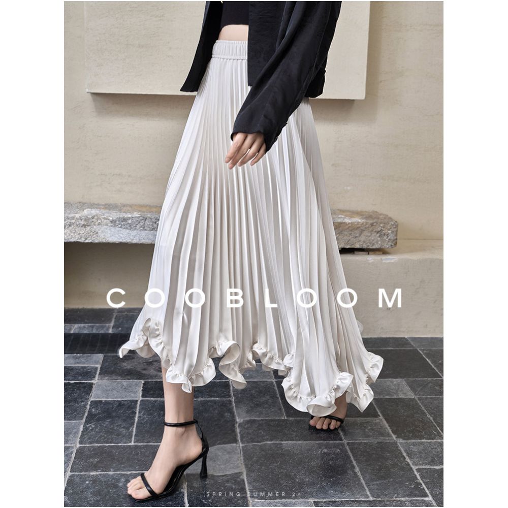 COOBLOOM White Petal Skirt Elegant Midi Skirt Pleated Skirt Women s Sophisticated A line Skirt with Flowing Texture image 2