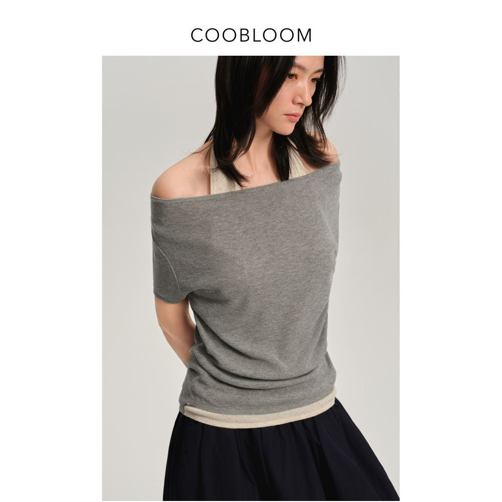 COOBLOOM Paper thin feel Tencel linen cool and breathable two piece top for women summer design knitwear image 1