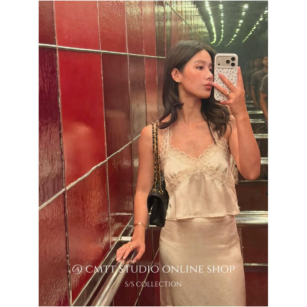 Currently available Nana s style niche French style relaxed halter neck top with delicate lace trim flattering the shoulders and neck perfect for a vacation image 2