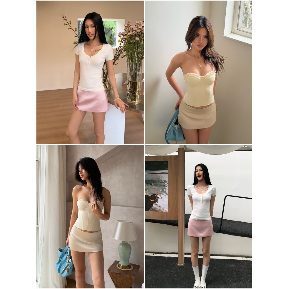 Audwyn Satin Skirt Pants Women s Summer Waistless Skirt Matte Satin Feel with Built in Safety Underpants Short Skirt image 3