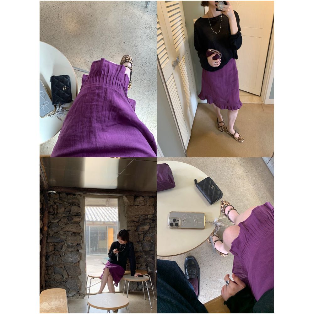 ASAYA7768 – Riviera Ruffle Linen Skirt 💜💚