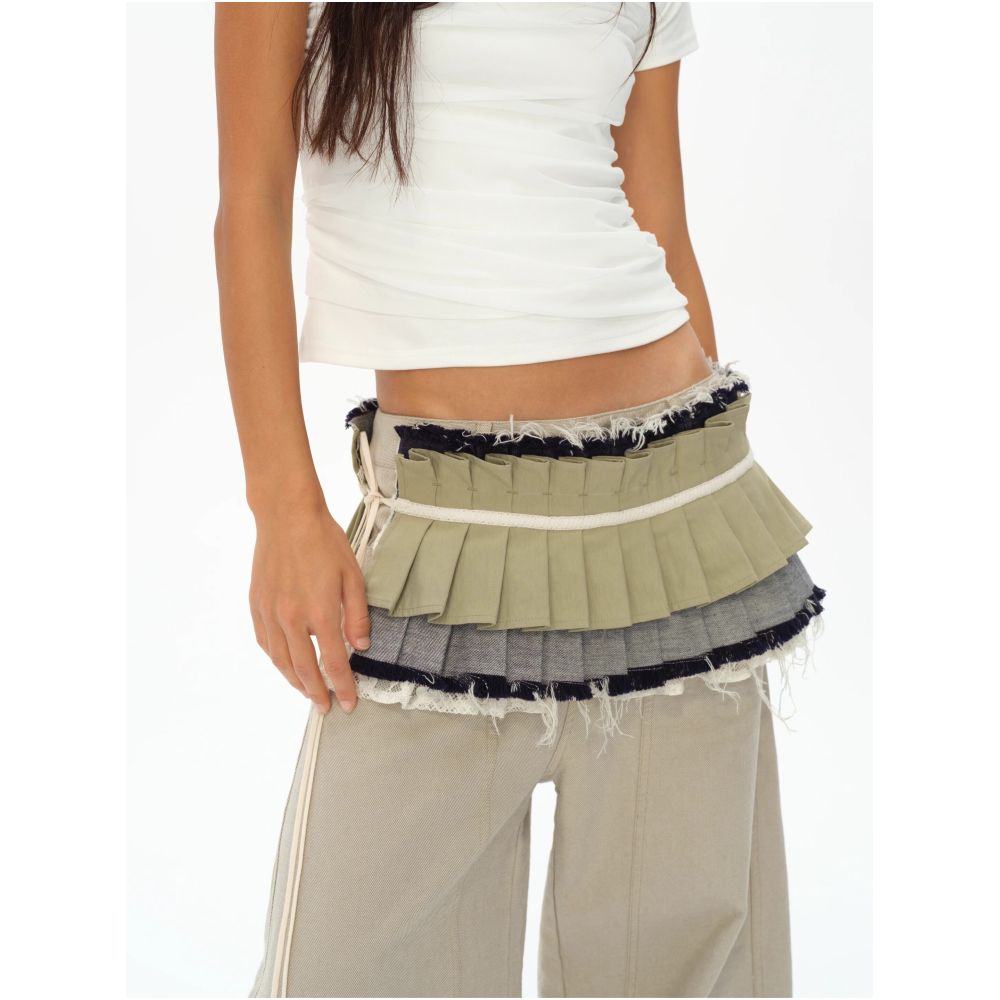 oinimi frayed denim accordion skirt with pleated lace waistband and flared hem A stylish accessory that can be used both ways image 1