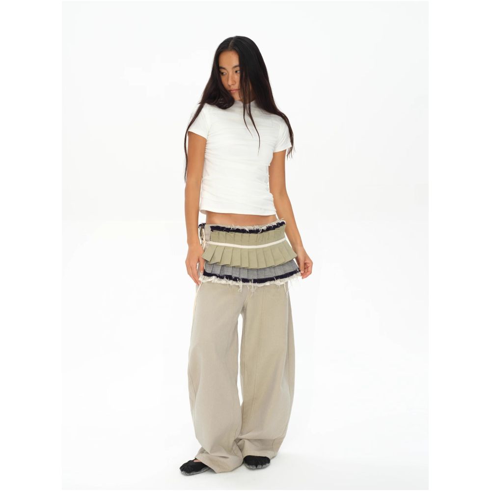 oinimi frayed denim accordion skirt with pleated lace waistband and flared hem A stylish accessory that can be used both ways image 2
