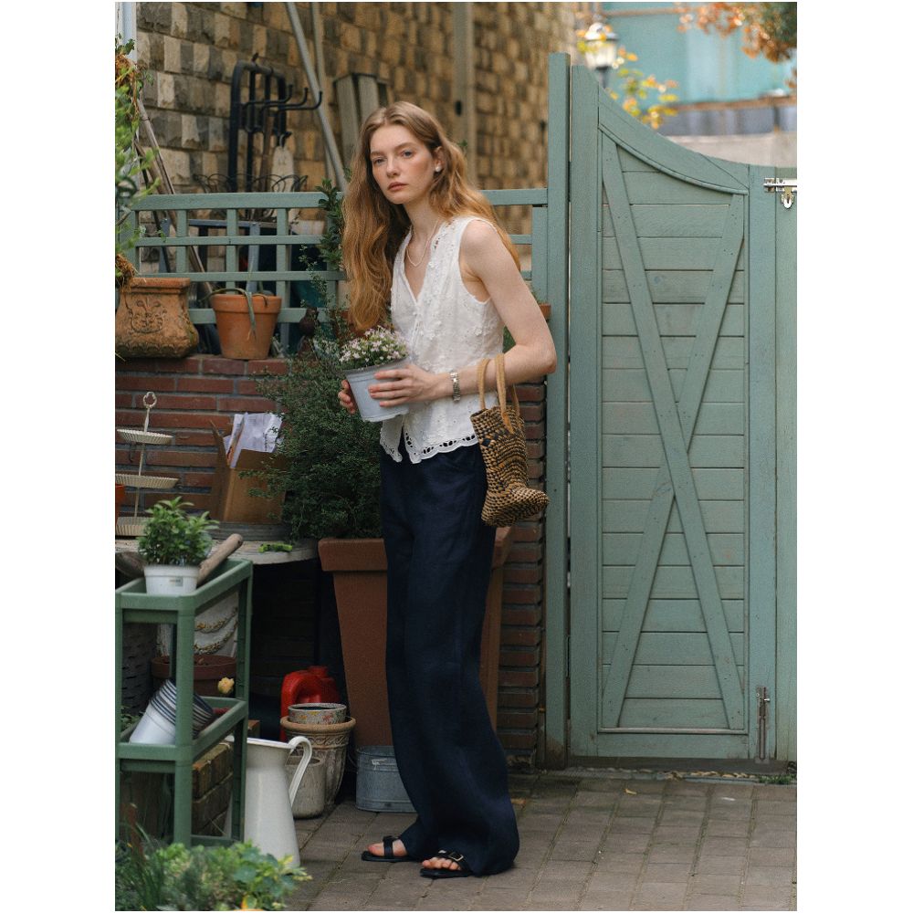 Clean Sense 100 Natural Linen Straight Leg Pants with Belt A Natural Grass Inspired Look image 1