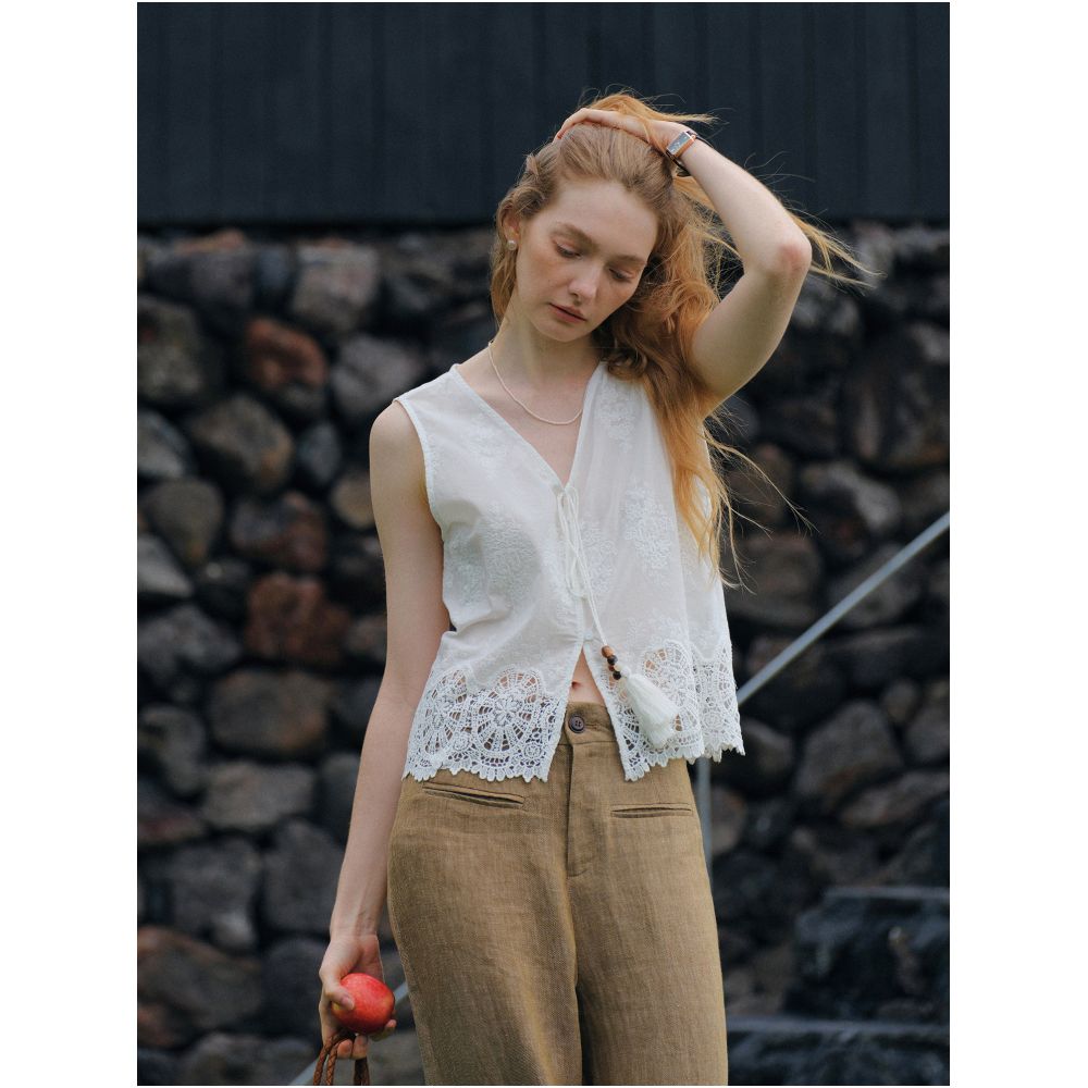 ASAYA7791 – Bohemian Lace Cotton Vest 🤍🌿