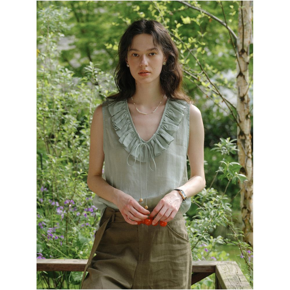 ASAYA7793 – Meadow Ruffle Ramie Top 🌿🤍