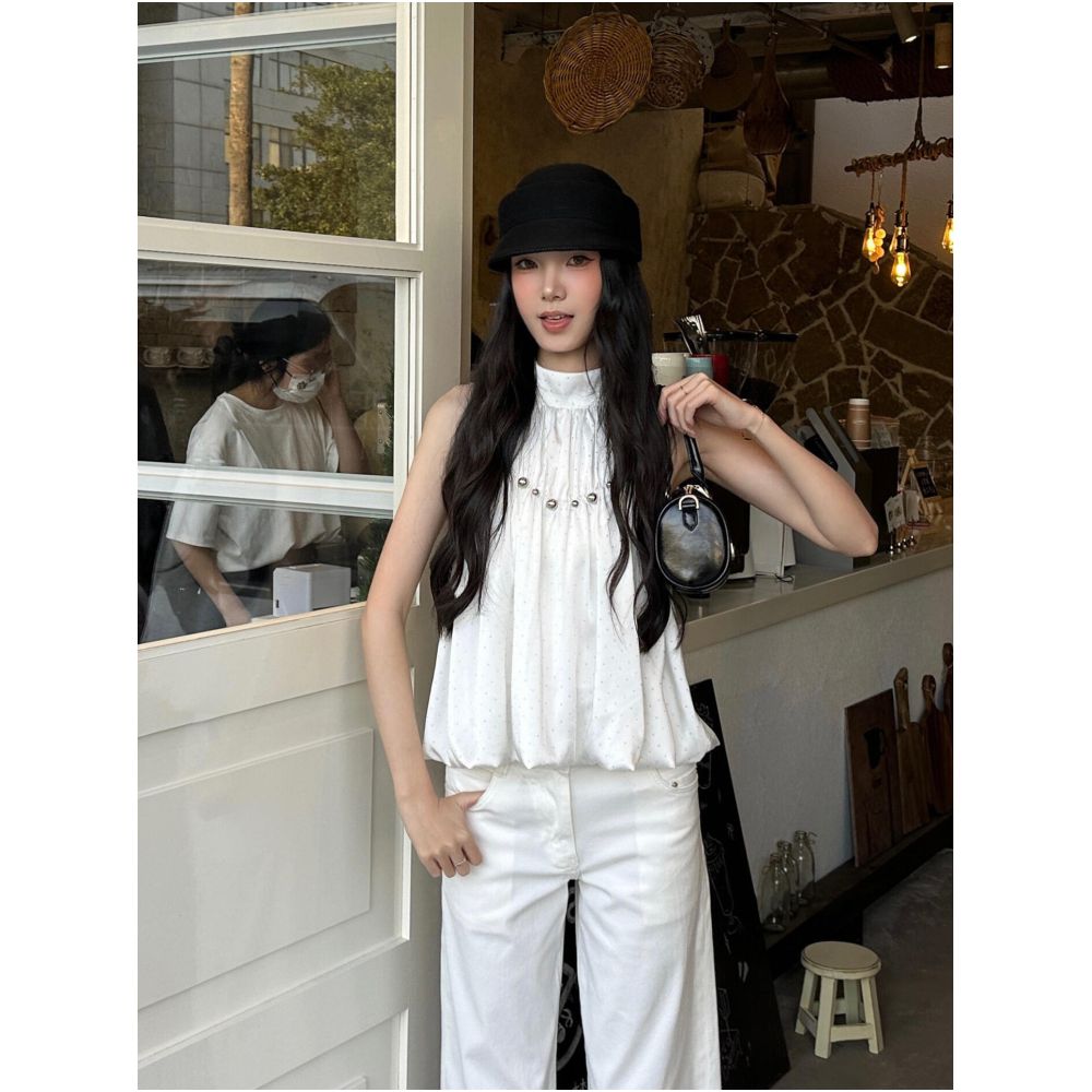 ASAYA7799 – Ivory Muse Embellished Halter Top 🤍✨