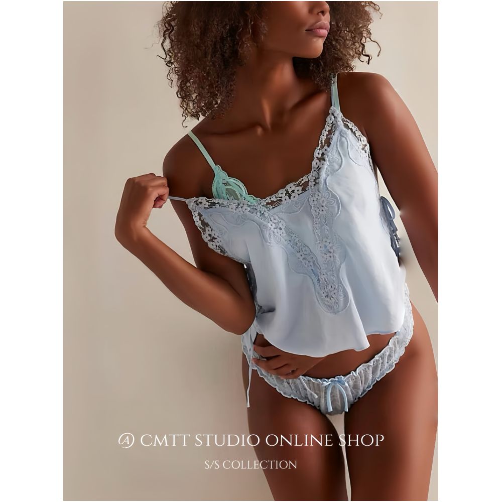 Currently Nana s same style Free People pure and alluring lace trimmed loose V neck satin camisole image 2