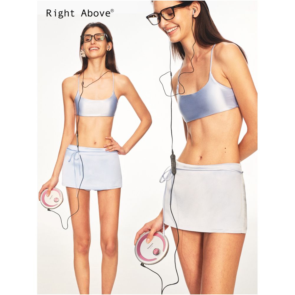 Right Above Pearl Acetate Satin Mini Skirt Retro Tie Up Shorts Champagne Light Blue Dark Brown image 1