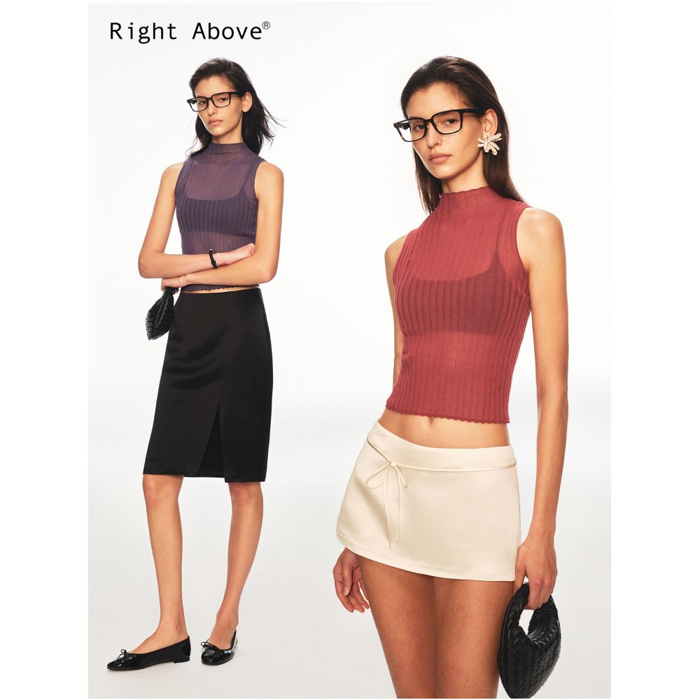 Right Above 18 gauge long staple cotton lightweight and breathable retro style high neck sleeveless knitted vest not tight image 2